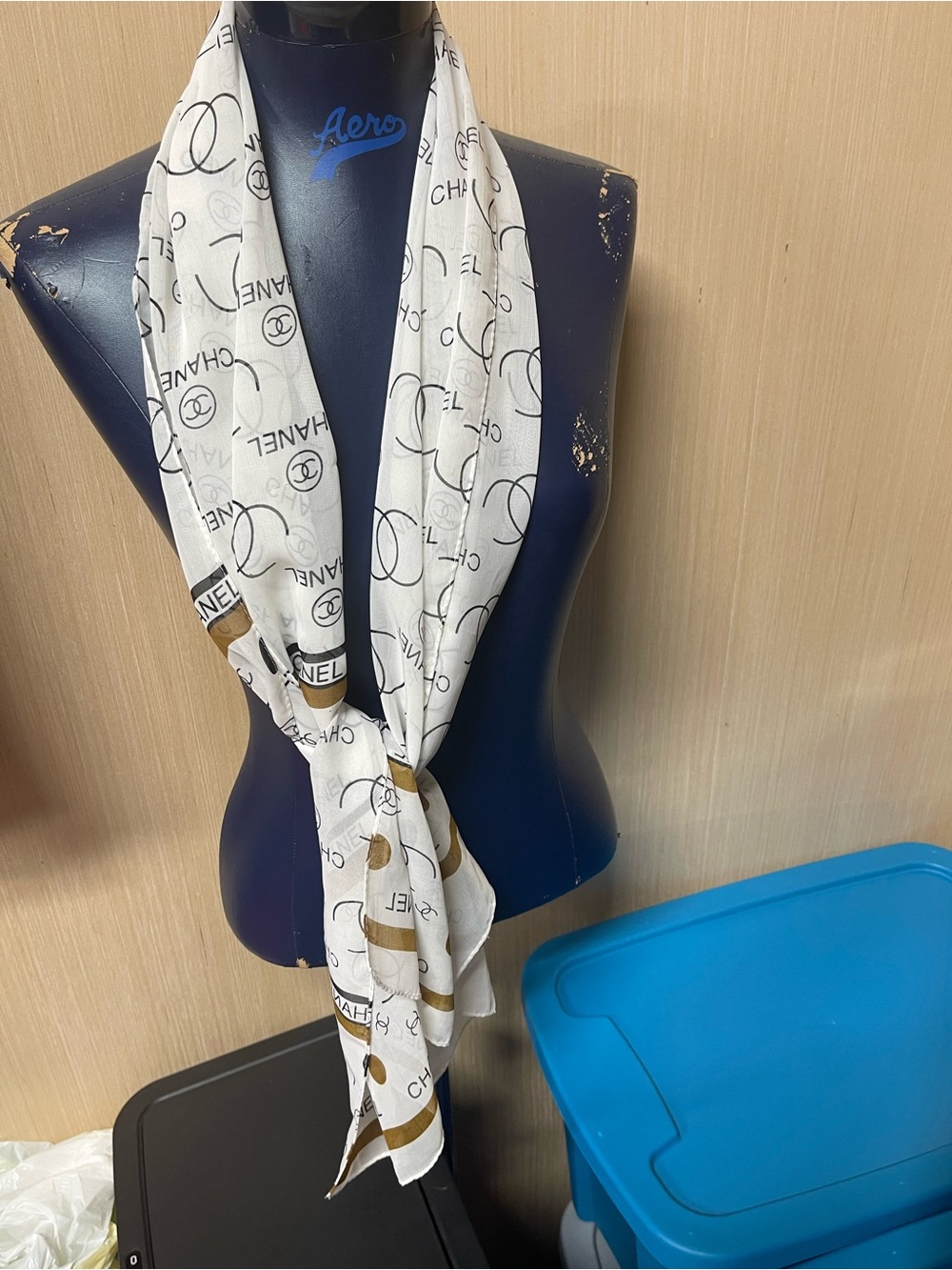 New no tag inspired White Logo Print Scarf with Gold Accents